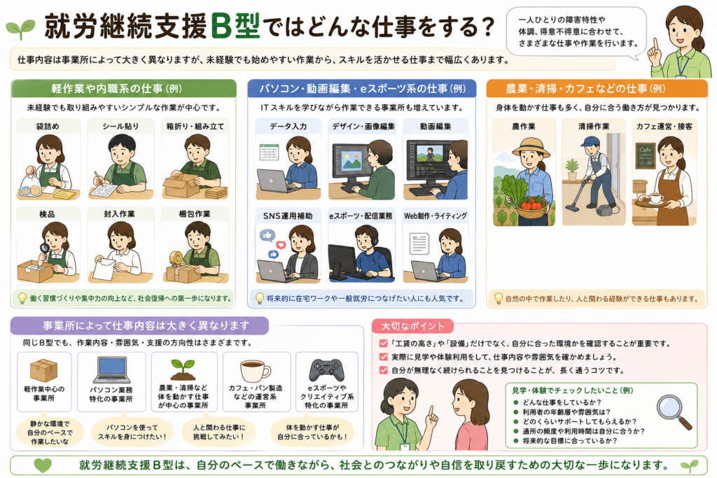 就労継続支援B型ではどんな仕事をする?